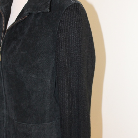 A.M.I. Leather Sweater Combo Full Zip Jacket,  Black - Picture 7 of 9